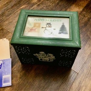 ☃️ SALE Snowman Wood Box - recipes, greeting cards, photos, hinged lid pic frame